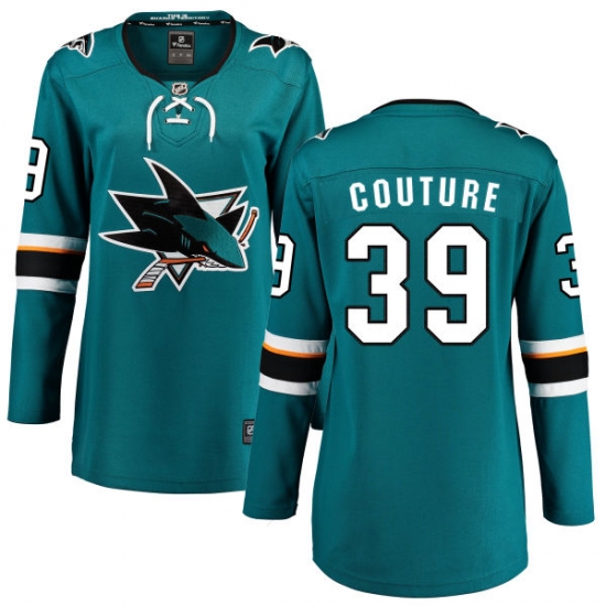 Women's San Jose Sharks #39 Logan Couture Fanatics Branded Teal Green Home Breakaway NHL Jersey - Ujersey