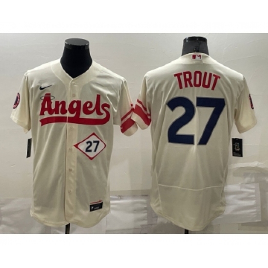 Men's Los Angeles Angels #27 Mike Trout Number Cream 2022 City Connect Flex Base Stitched Jersey - Ujersey