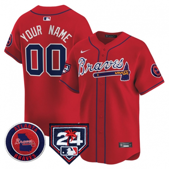Men's Atlanta Braves Customized Red 2024 Spring Training Patch Limited Stitched Baseball Jersey - Ujersey