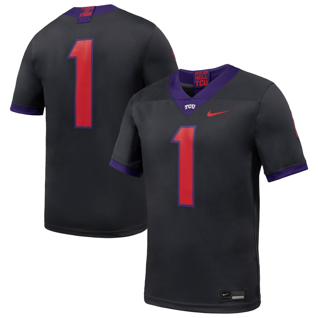 Men's Nike #1 Anthracite TCU Horned Frogs Alternate Game Football Jersey - Ujersey