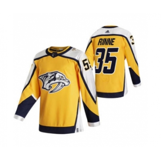 Men's Nashville Predators #35 Pekka Rinne Yellow 2020-21 Reverse Retro Alternate Hockey Jersey - Ujersey