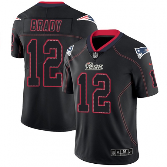 Men's Nike New England Patriots #12 Tom Brady Limited Lights Out Black Rush NFL Jersey - Ujersey