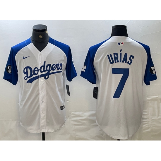 Men's Los Angeles Dodgers #7 Julio Urias White Blue Fashion Stitched Cool Base Limited Jersey - Ujersey