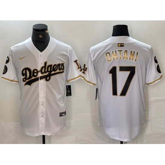 Men's Los Angeles Dodgers #17 Shohei Ohtani White Gold Fashion Stitched Cool Base Limited Jerseys - Ujersey