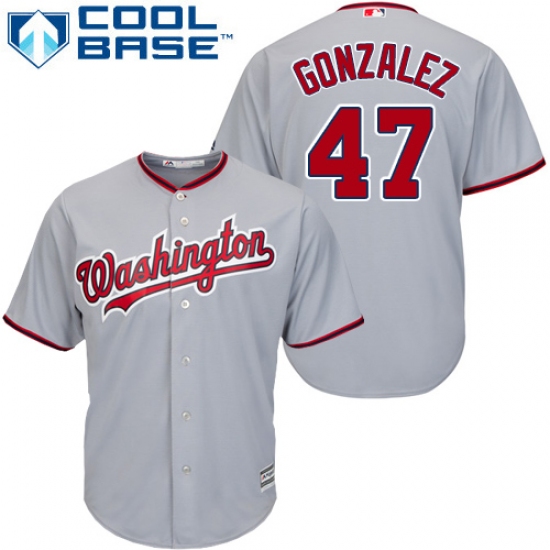 Youth Majestic Washington Nationals #47 Gio Gonzalez Authentic Grey Road Cool Base MLB Jersey - Ujersey
