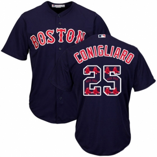 Men's Majestic Boston Red Sox #25 Tony Conigliaro Authentic Navy Blue Team Logo Fashion Cool Base MLB Jersey - Ujersey