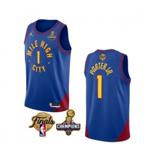 Men's Denver Nuggets #1 Michael Porter Jr. Blue 2023 Nuggets Champions And Finals Statemenr Edition Stitched Basketball Jersey