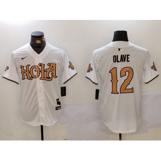 Men's New Orleans Saints #12 Chris Olave Number White Nola Baseball Jerseys - Ujersey