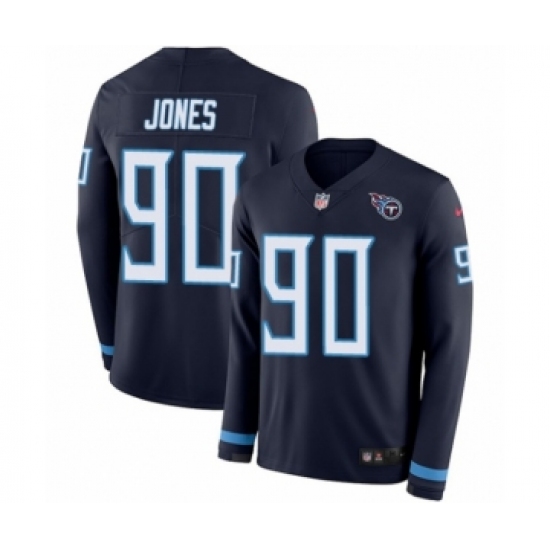 Men's Nike Tennessee Titans #90 DaQuan Jones Limited Navy Blue Therma Long Sleeve NFL Jersey - Ujersey