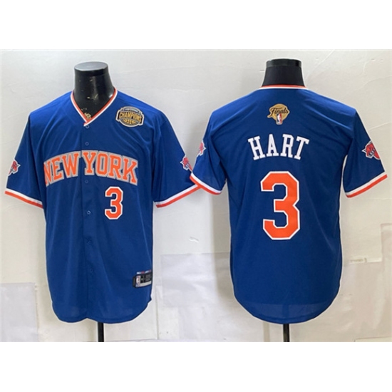 Men's New York Knicks #3 Josh Hart Royal 2026 Finals & Eastern Conference Champions Stitched Baseball Jersey - Ujersey