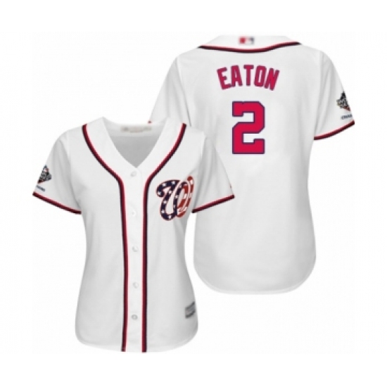 Women's Washington Nationals #2 Adam Eaton Authentic White Home Cool Base 2019 World Series Champions Baseball Jersey - Ujersey