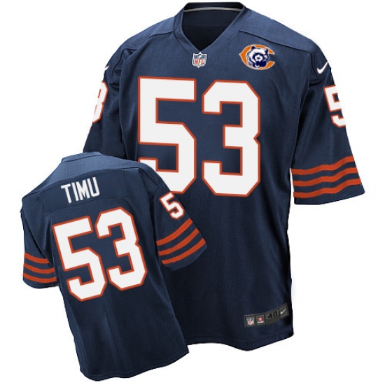 Men's Nike Chicago Bears #53 John Timu Elite Navy Blue Throwback NFL Jersey - Ujersey