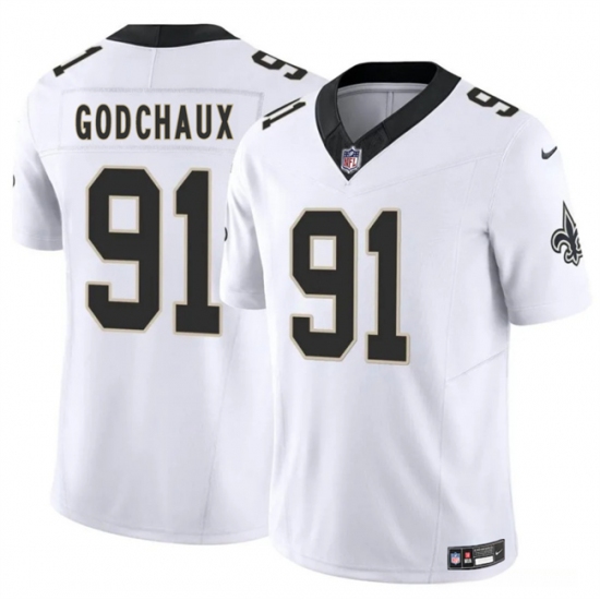 Men's New Orleans Saints #91 Davon Godchaux White 2025 F.U.S.E. Vapor Limited Football Stitched Jersey - Ujersey