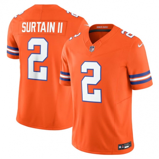 Men's Denver Broncos #2 Pat Surtain II Orange Mile High Collection F.U.S.E. 1977 Throwback Vapor Limited Stitched Jersey - Ujersey