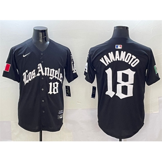 Men's Los Angeles Dodgers #18 Yoshinobu Yamamoto Black Mexico 2025 LA Gothic Style With Fernando Vapor Premier Limited Stitched Baseball Jersey