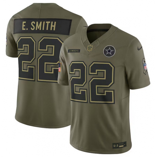 Men's Dallas Cowboys #22 Emmitt Smith Olive 2025 Salute to Service Limited Football Stitched Jersey - Ujersey