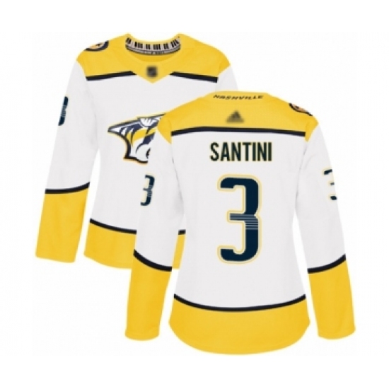 Women's Nashville Predators #3 Steven Santini Authentic White Away Hockey Jersey - Ujersey