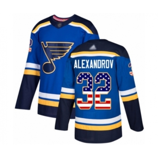 Men's St. Louis Blues #32 Nikita Alexandrov Authentic Blue USA Flag Fashion Hockey Jersey - Ujersey