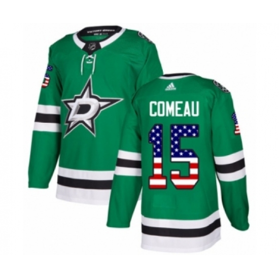 Men's Adidas Dallas Stars #15 Blake Comeau Authentic Green USA Flag Fashion NHL Jersey - Ujersey