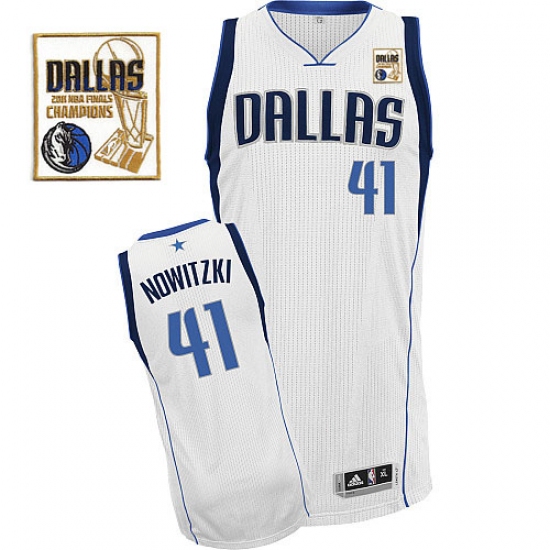 Men's Adidas Dallas Mavericks #41 Dirk Nowitzki Authentic White Home Champions Patch NBA Jersey - Ujersey