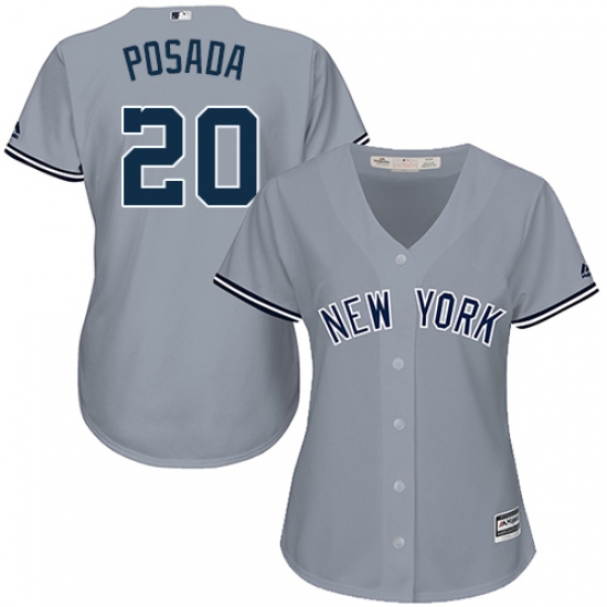 Women's Majestic New York Yankees #20 Jorge Posada Replica Grey Road MLB Jersey - Ujersey
