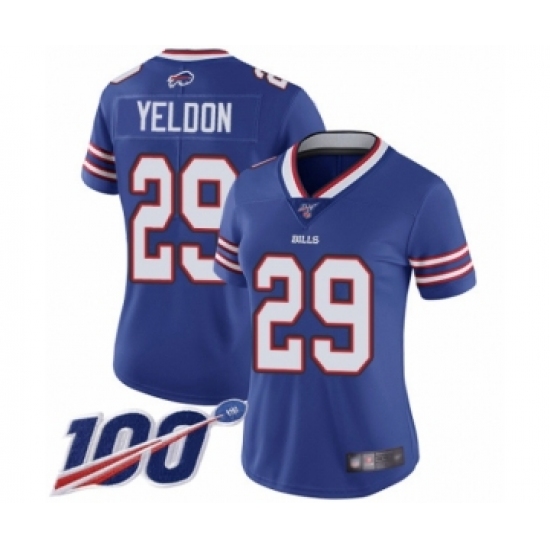 Women's Buffalo Bills #29 T.J. Yeldon Royal Blue Team Color Vapor Untouchable Limited Player 100th Season Football Jersey - Ujersey
