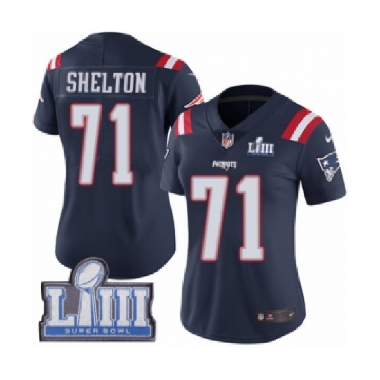 Women's Nike New England Patriots #71 Danny Shelton Limited Navy Blue Rush Vapor Untouchable Super Bowl LIII Bound NFL Jersey - Ujersey