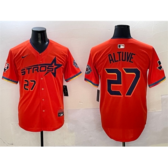 Men's Houston Astros #27 Jose Altuve Orange 2025 City Connect With Texas Limited Stitched Baseball Jersey - Ujersey