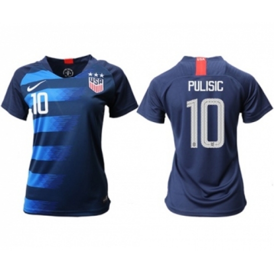 Women's USA #10 Pulisic Away Soccer Country Jersey