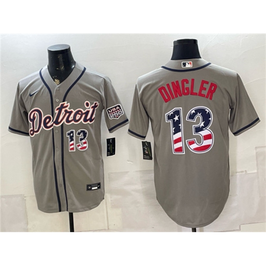 Men's Detroit Tigers #13 Dillon Dingler Gray 2026 USA 250 Fourth of July Stitched Baseball Jersey - Ujersey