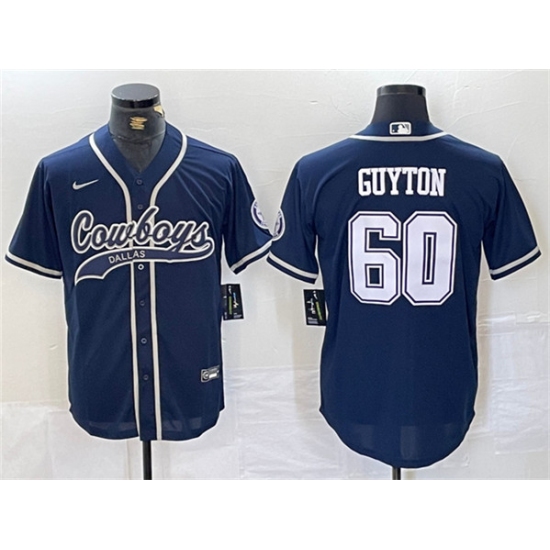 Men's Dallas Cowboys #60 Tyler Guyton Navy Cool Base Baseball Stitched Jersey - Ujersey