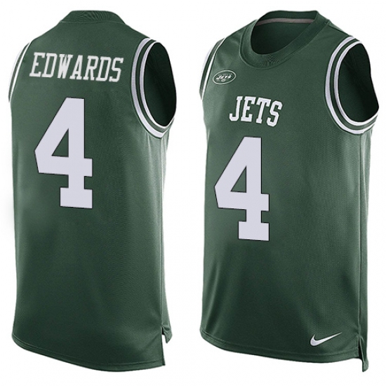 Men's Nike New York Jets #4 Lac Edwards Limited Green Player Name & Number Tank Top NFL Jersey - Ujersey