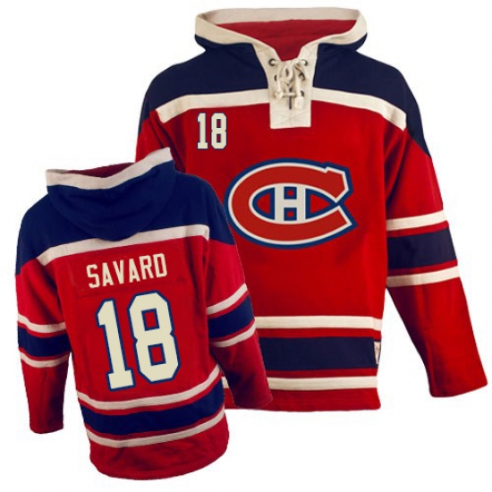 Men's Old Time Hockey Montreal Canadiens #18 Serge Savard Authentic Red Sawyer Hooded Sweatshirt NHL Jersey - Ujersey
