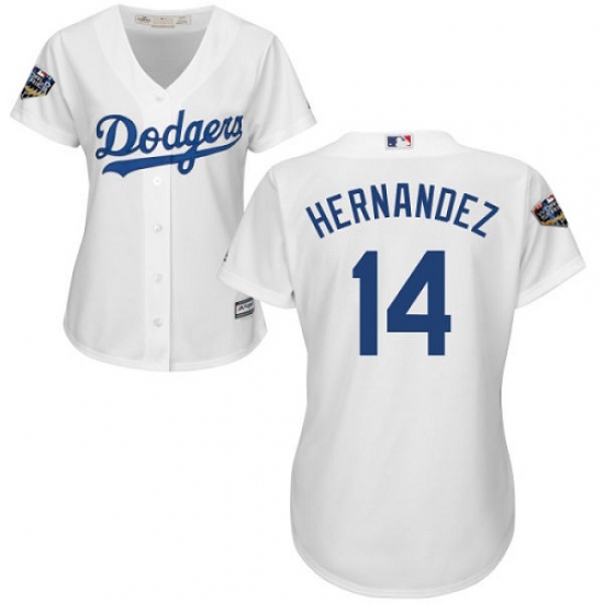 Women's Majestic Los Angeles Dodgers #14 Enrique Hernandez Authentic White Home Cool Base 2018 World Series MLB Jersey - Ujersey
