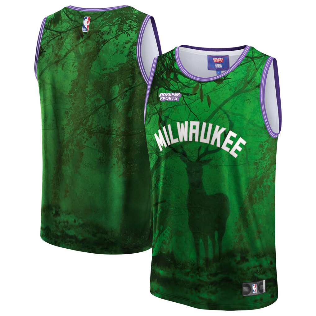 Unisex Milwaukee Bucks NBA & KidSuper Studios by Fanatics Green Hometown Jersey - SUjersey01