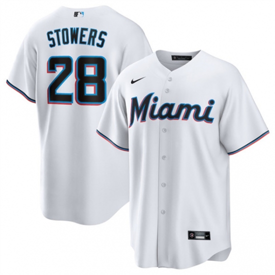 Men's Miami Marlins #28 Kyle Stowers White Cool Base Stitched Baseball Jersey - Ujersey