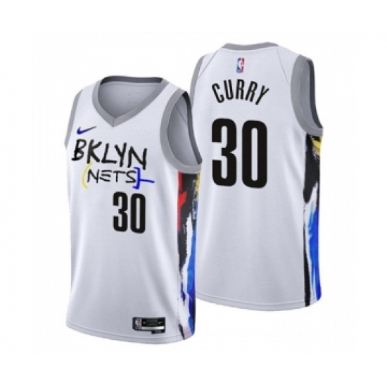 Men's Brooklyn Nets #30 Seth Curry 2022-23 White City Edition Stitched Basketball Jersey