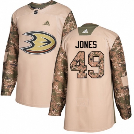 Men's Adidas Anaheim Ducks #49 Max Jones Authentic Camo Veterans Day Practice NHL Jersey - Ujersey