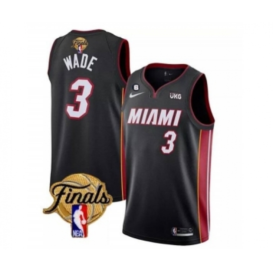 Men's Miami Heat #3 Dwyane Wade Black 2023 Finals Icon Edition With NO.6 Stitched Basketball Jersey - Ujersey