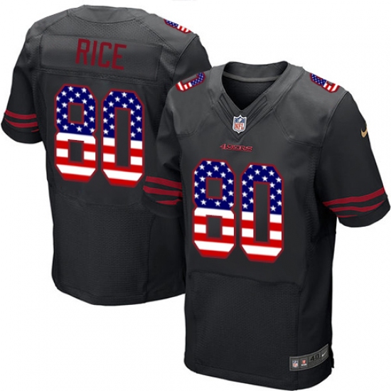Men's Nike San Francisco 49ers #80 Jerry Rice Elite Black Alternate USA Flag Fashion NFL Jersey - ujerseystore