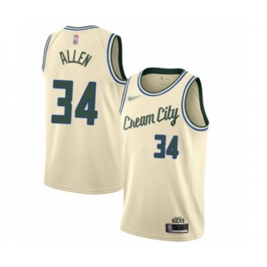 Youth Milwaukee Bucks #34 Ray Allen Swingman Cream Basketball Jersey - 2019 20 City Edition - Ujersey