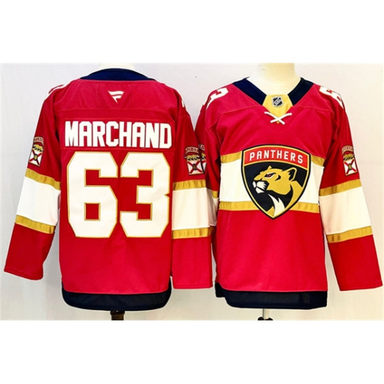 Men's Florida Panthers #63 Brad Marchand Red 2024-25 Home Stitched Hockey Jersey - Ujersey