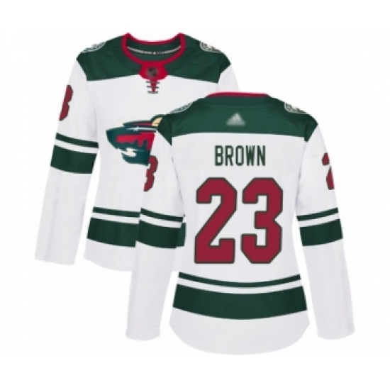 Women's Minnesota Wild #23 J.T. Brown Authentic White Away Hockey Jersey