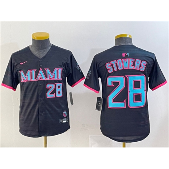 Youth Miami Marlins #28 Kyle Stowers Black 2025 City Connect Limited Stitched Baseball Jersey - Ujersey