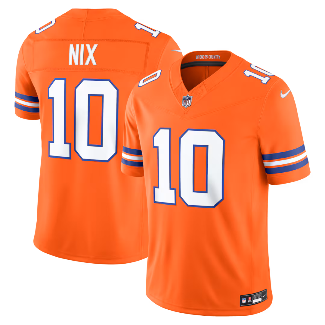 Men's Denver Broncos Bo Nix Nike Orange Alternate Mile High Collection 1977 Throwback Vapor F.U.S.E. Stitched Limited Jersey - Ujersey