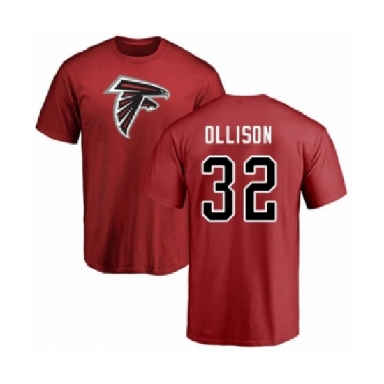 Football Atlanta Falcons #32 Qadree Ollison Red Name & Number Logo T-Shirt - Ujersey