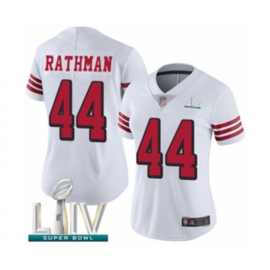 Women's San Francisco 49ers #44 Tom Rathman Limited White Rush Vapor Untouchable Super Bowl LIV Bound Football Jersey - Ujersey
