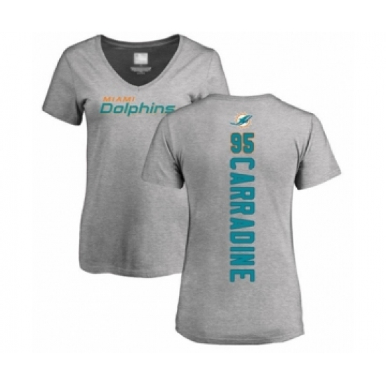 Football Women's Miami Dolphins #95 Tank Carradine Ash Backer T-Shirt - Ujersey