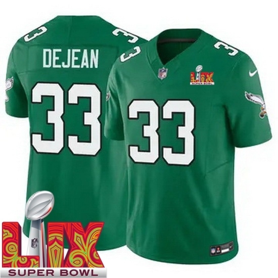 Youth Philadelphia Eagles Cooper DeJean #33 Kelly Green 2024 2025 Super Bowl LIX F U S E Stitched NFL Jersey - Ujersey