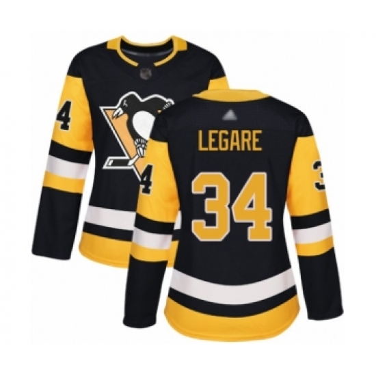 Women's Pittsburgh Penguins #34 Nathan Legare Authentic Black Home Hockey Jersey